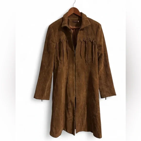Vintage Brown Long Coat With Fringe - Picture 1 of 6